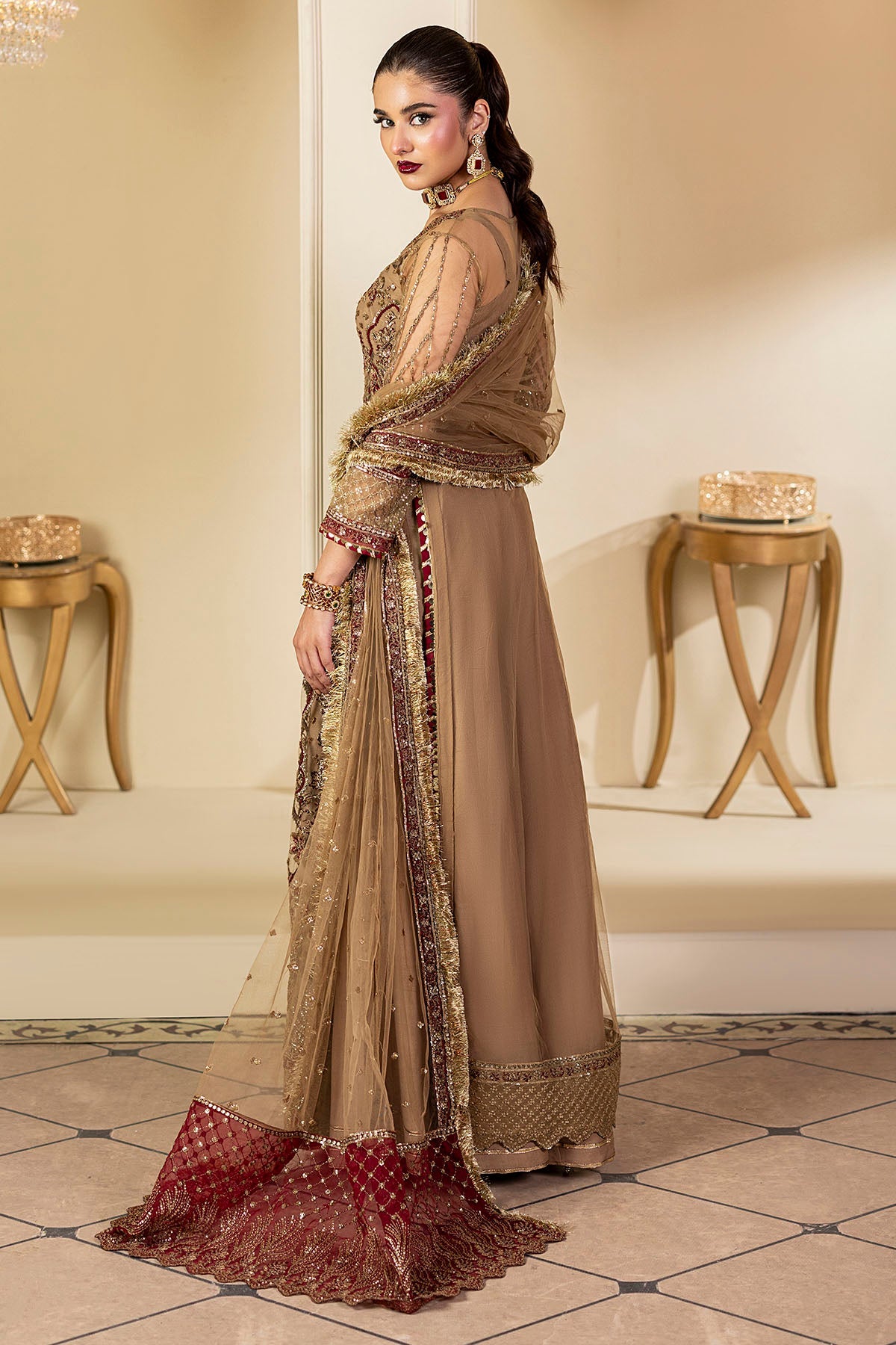 5132-MYLAH EMBROIDERED SILK NET STITCHED