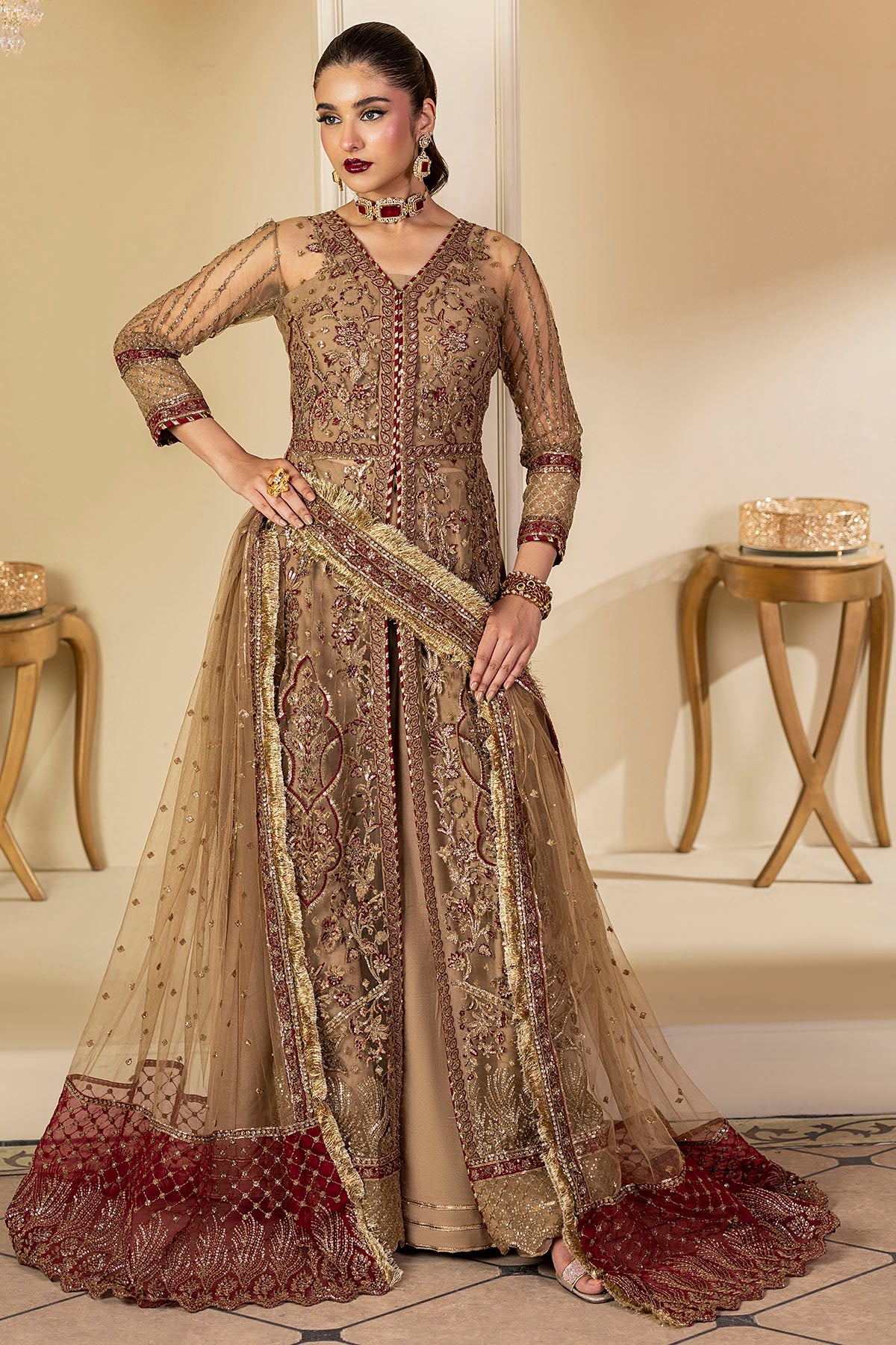 5132-MYLAH EMBROIDERED SILK NET UNSTITCHED