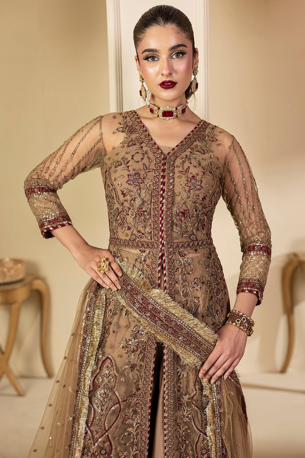 5132-MYLAH EMBROIDERED SILK NET UNSTITCHED