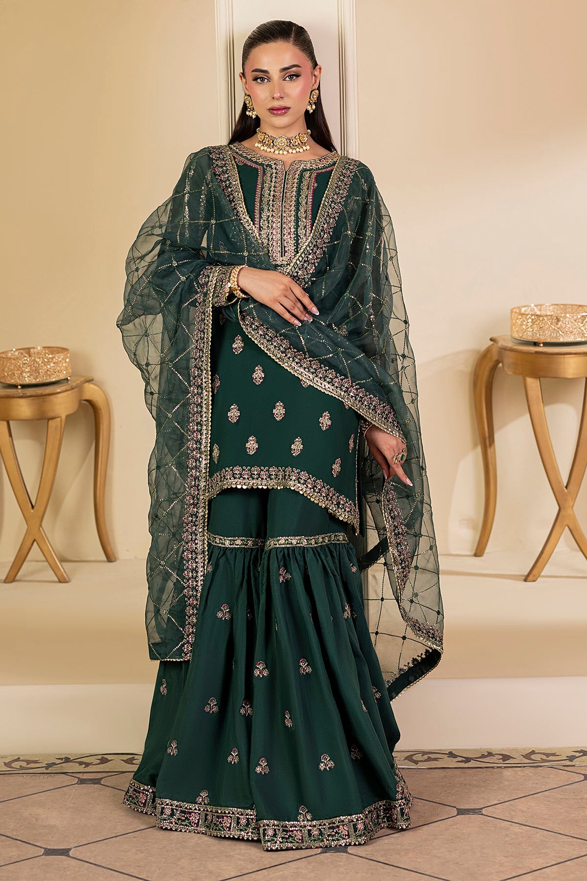 5135-JADE EMBROIDERED CRINKLE CHIFFON STITCHED