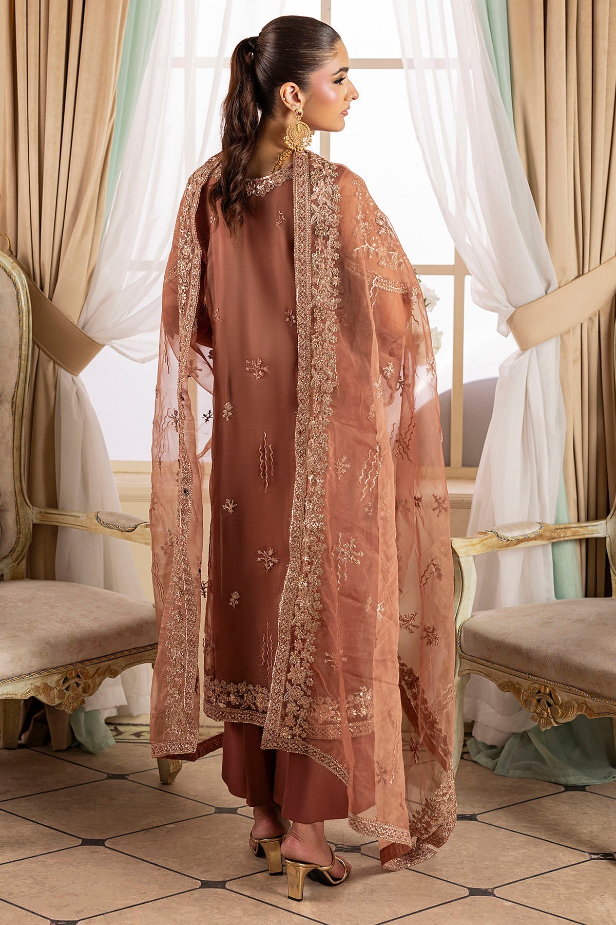 5136-JOURNEE EMBROIDERED ORGANZA STITCHED