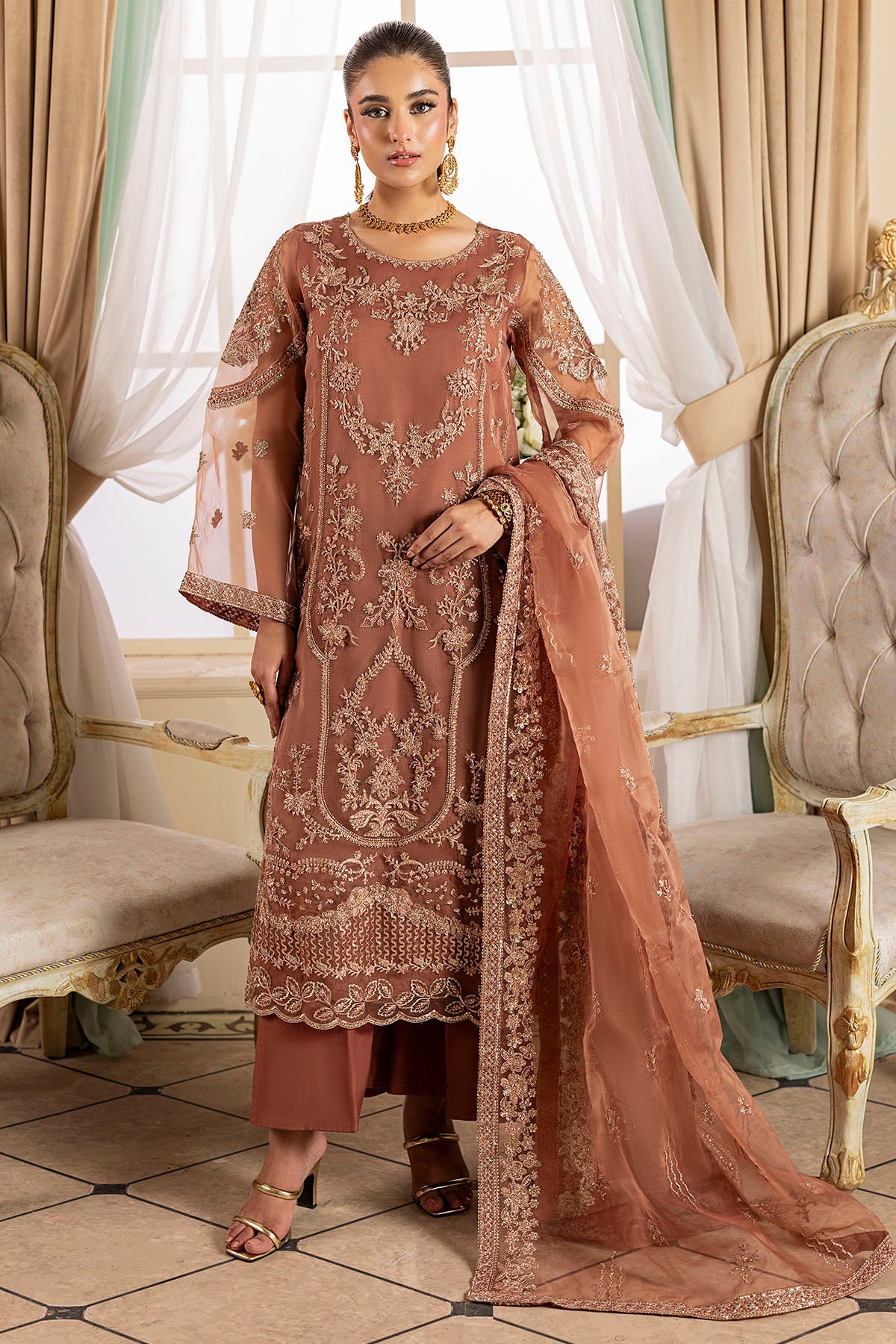5136-JOURNEE EMBROIDERED ORGANZA STITCHED