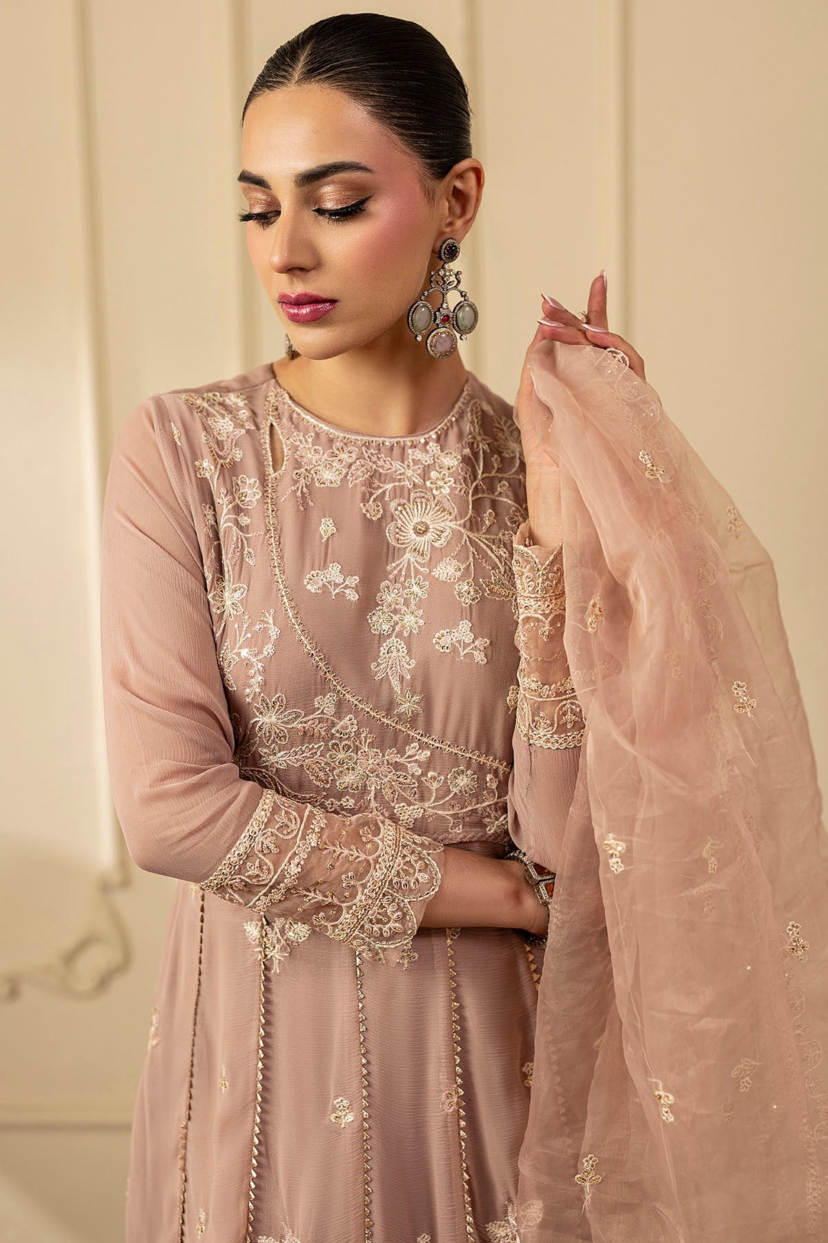5251-ELOISE EMBROIDERED CRINKLE CHIFFON STITCHED
