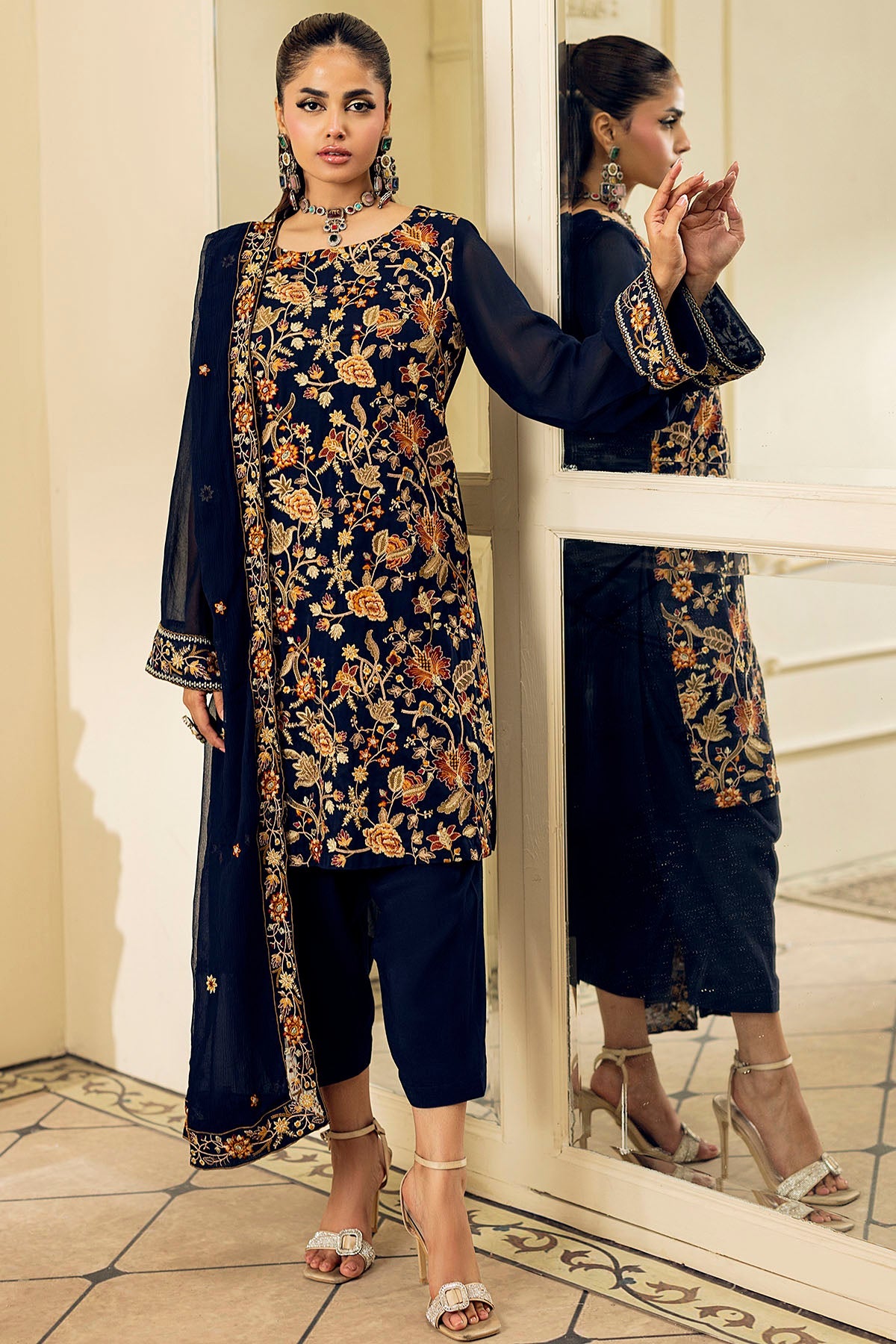 5340-VALERIA EMBROIDERED CHIFFON STITCHED