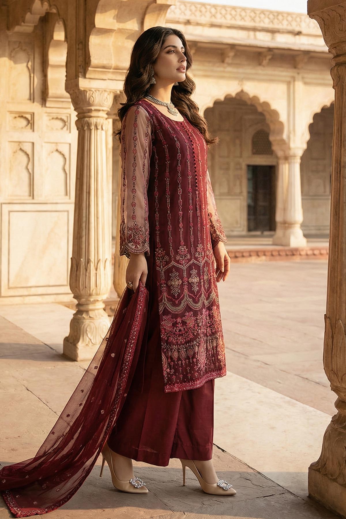 5345-NAOMI EMBROIDERED SILK NET STITCHED