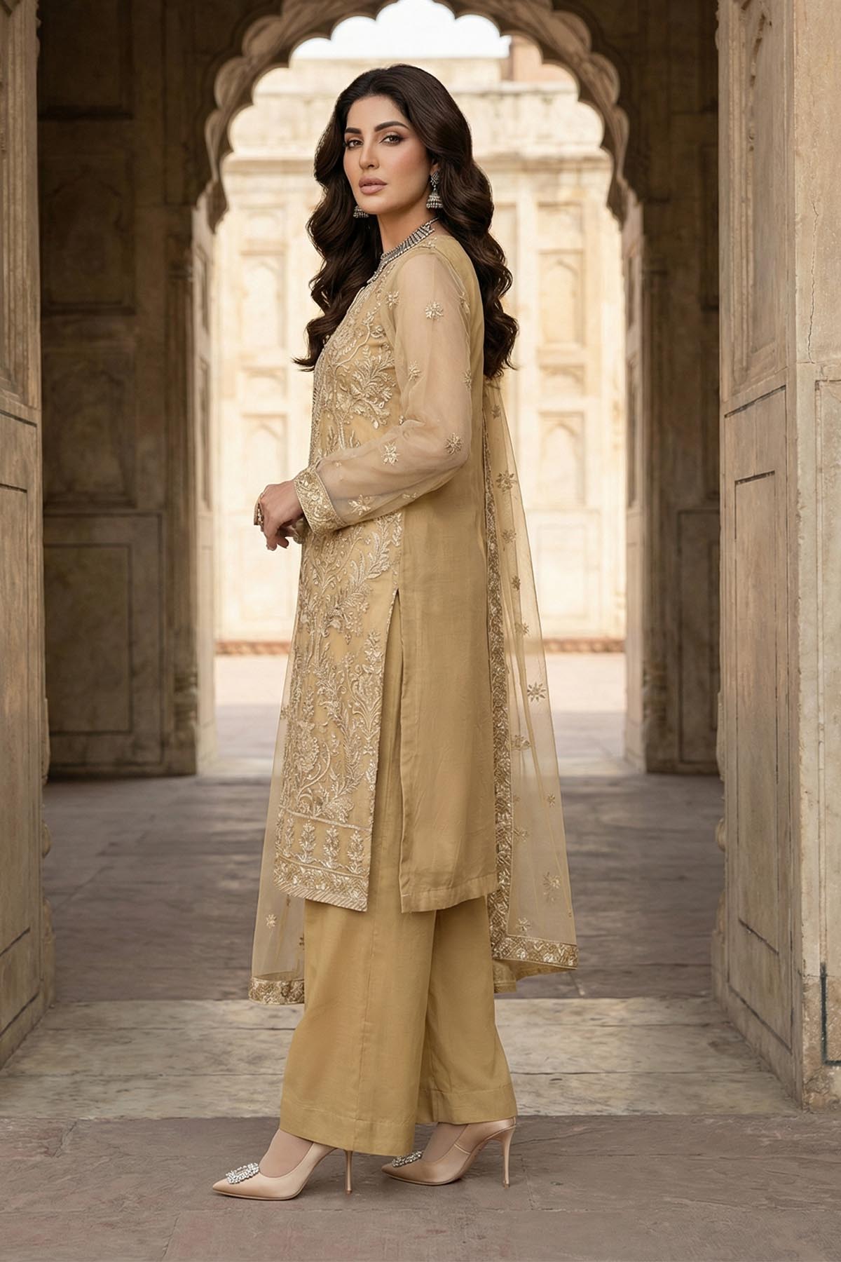5346-HAZEL EMBROIDERED SILK NET STITCHED