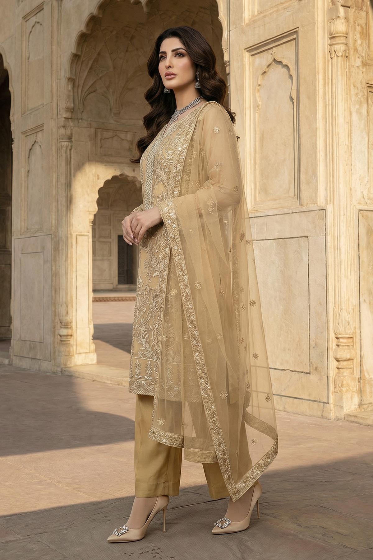5346-HAZEL EMBROIDERED SILK NET STITCHED