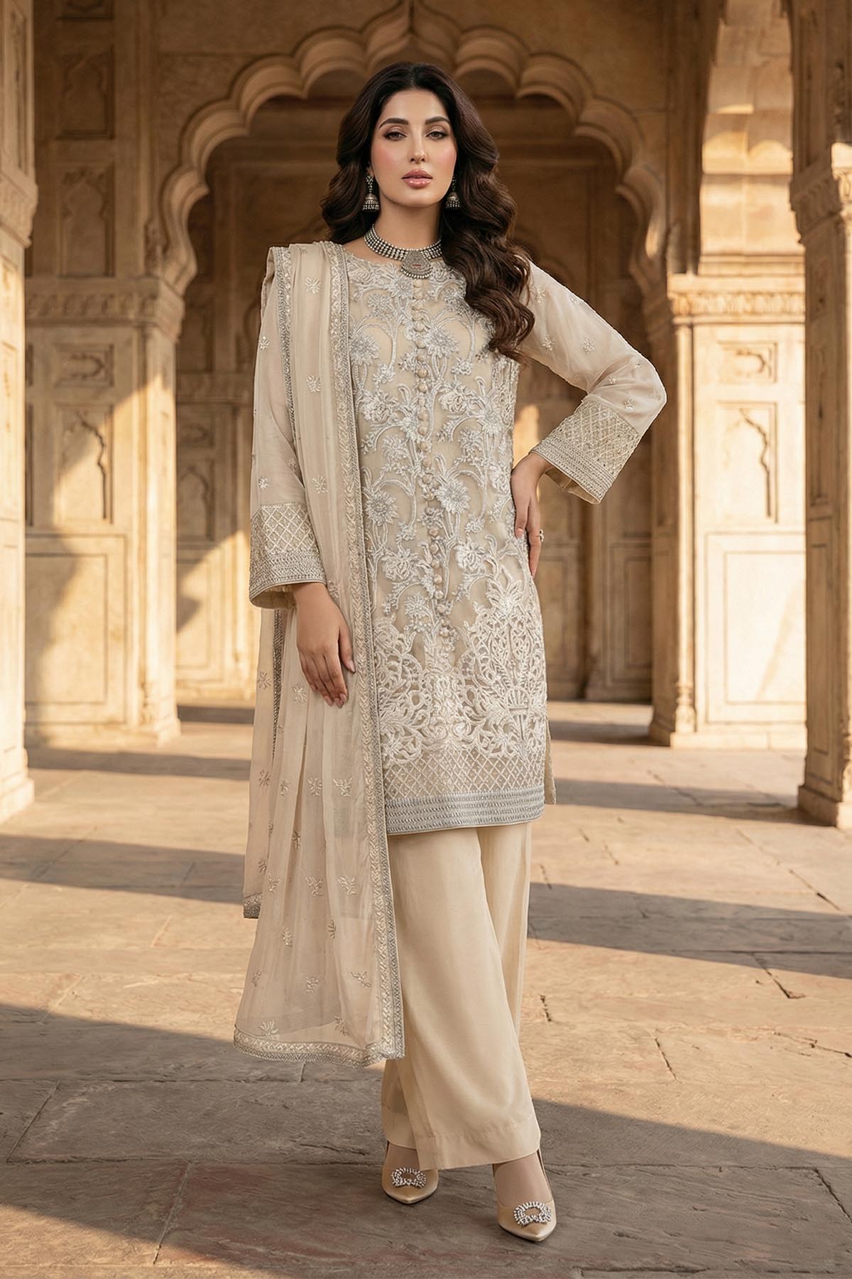 5347-ZOE EMBROIDERED SILK NET STITCHED