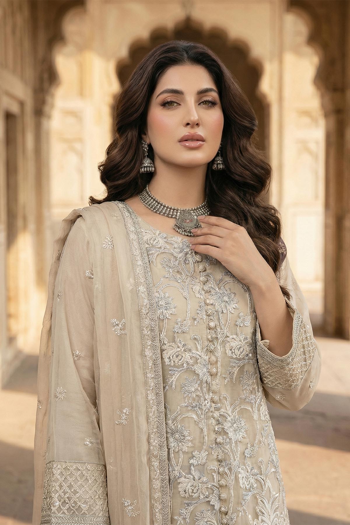 5347-ZOE EMBROIDERED SILK NET STITCHED