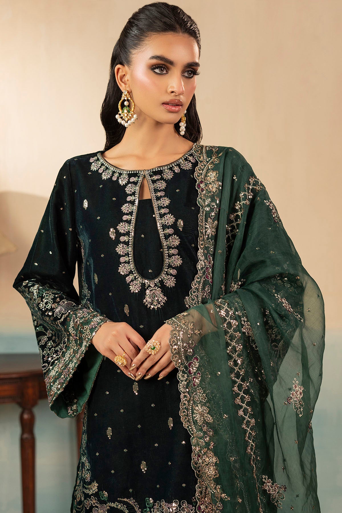 5666-AELLA EMBROIDERED VELVET STITCHED