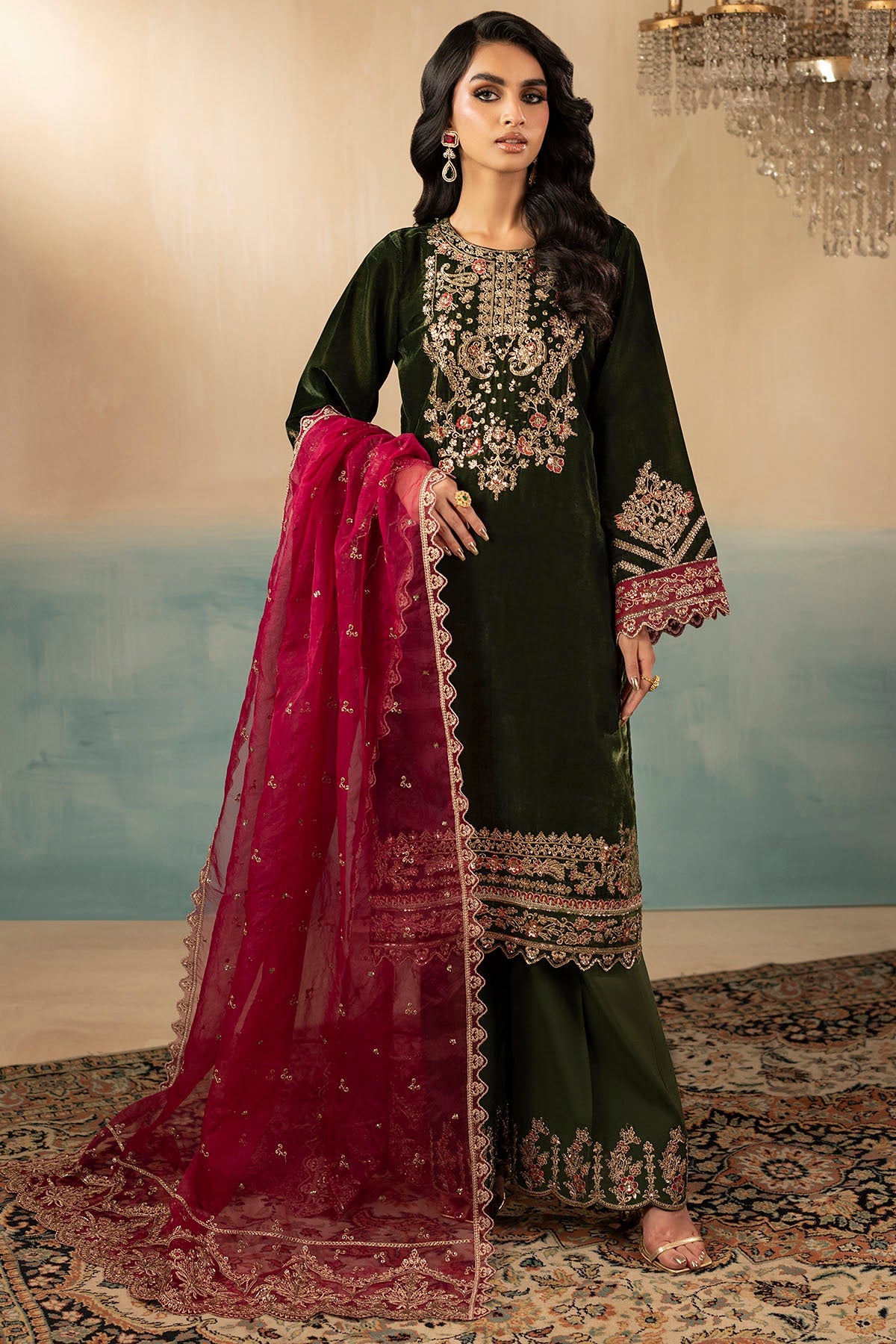 5669-SAGE EMBROIDERED VELVET STITCHED