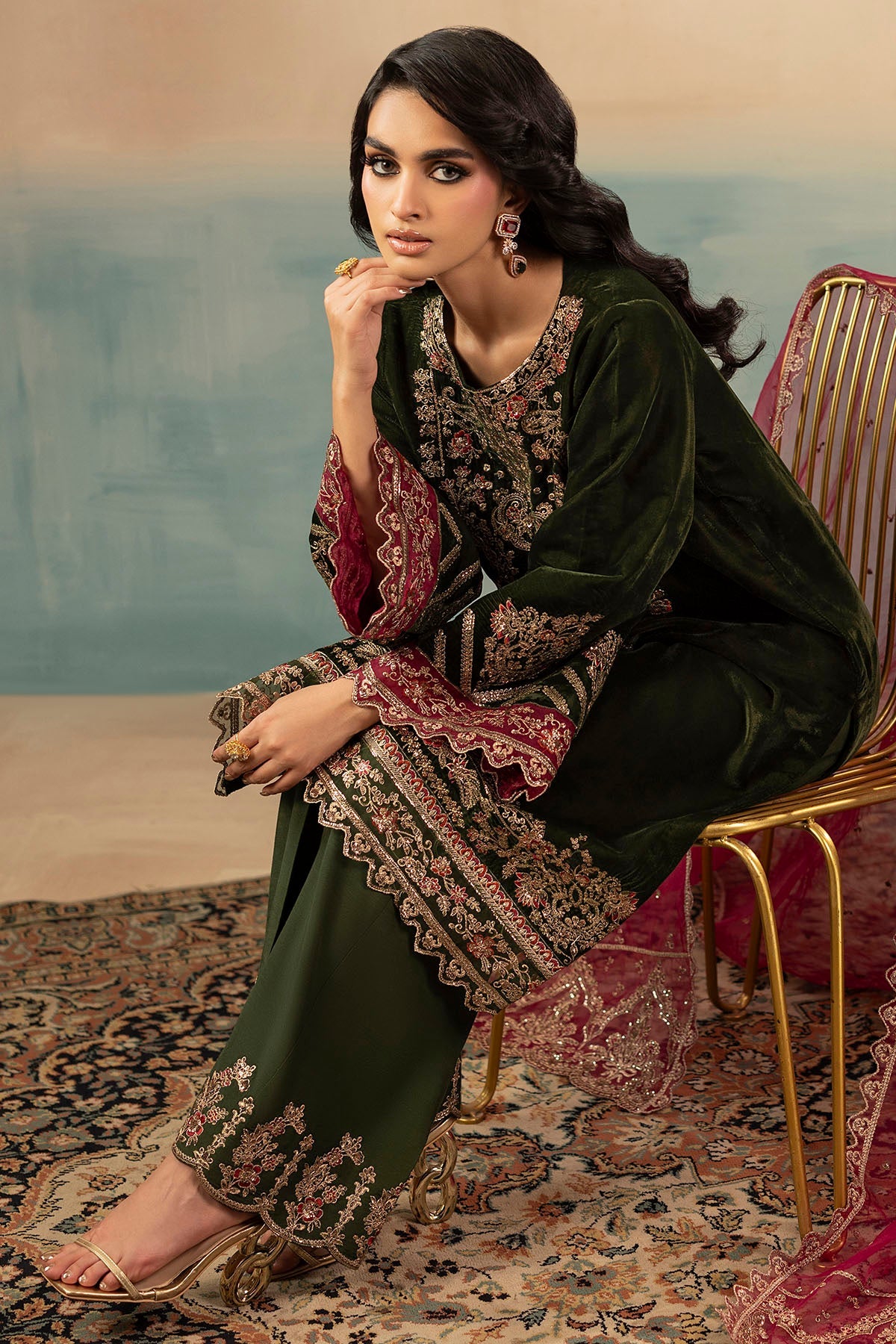 5669-SAGE EMBROIDERED VELVET STITCHED