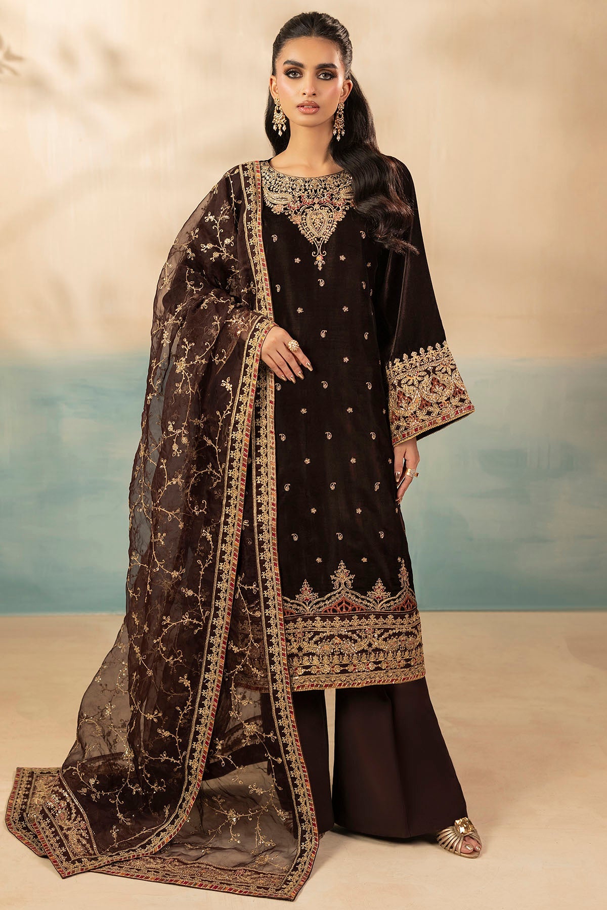 5673-ALMA EMBROIDERED VELVET STITCHED