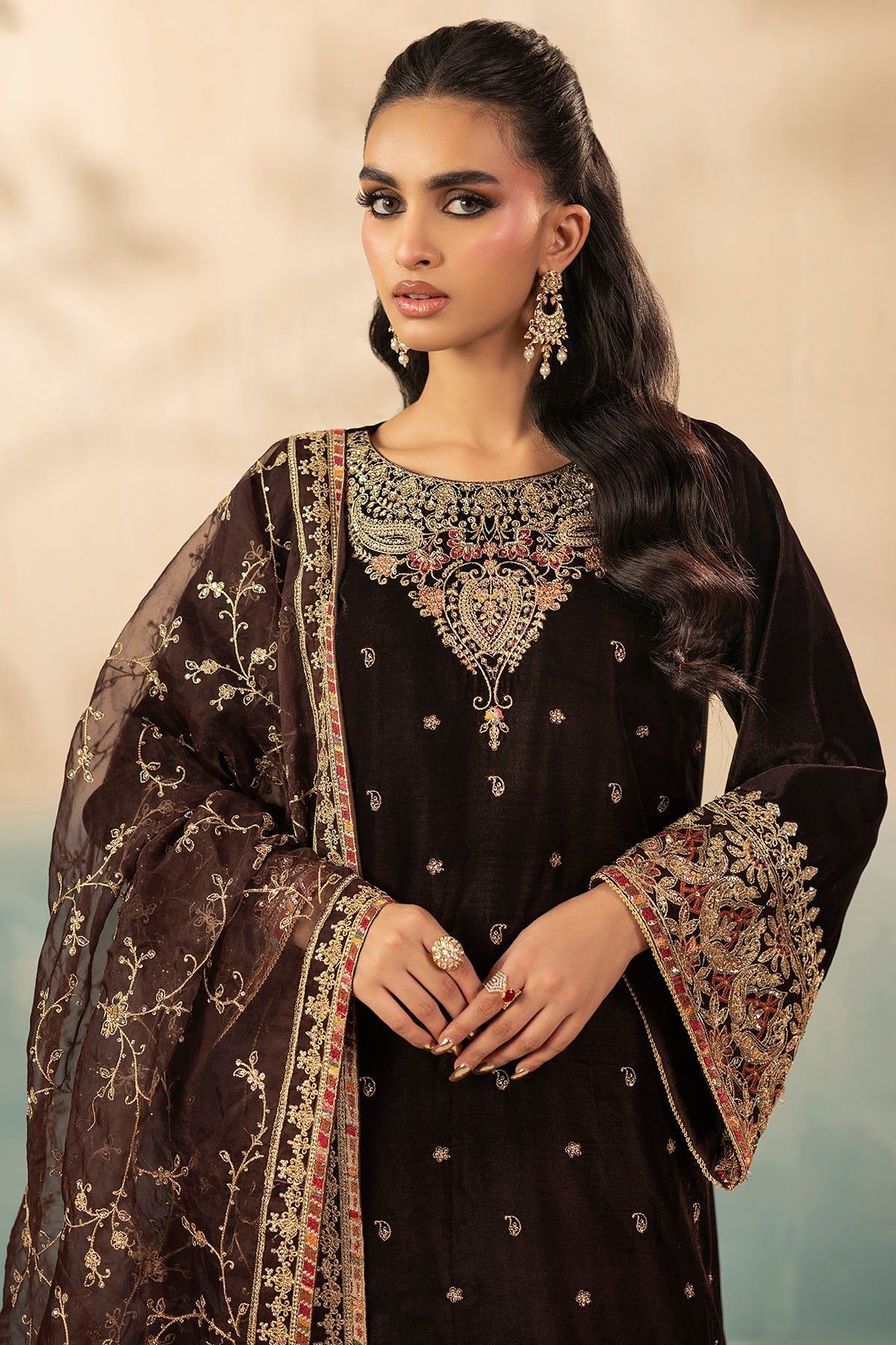 5673-ALMA EMBROIDERED VELVET STITCHED