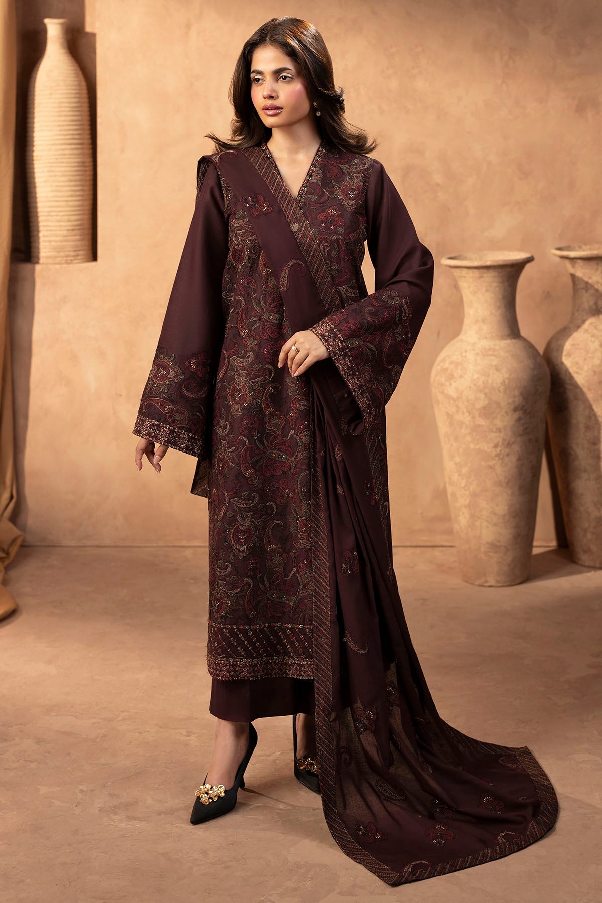 5681-GLADE EMBROIDERED KHADDAR UNSTITCHED