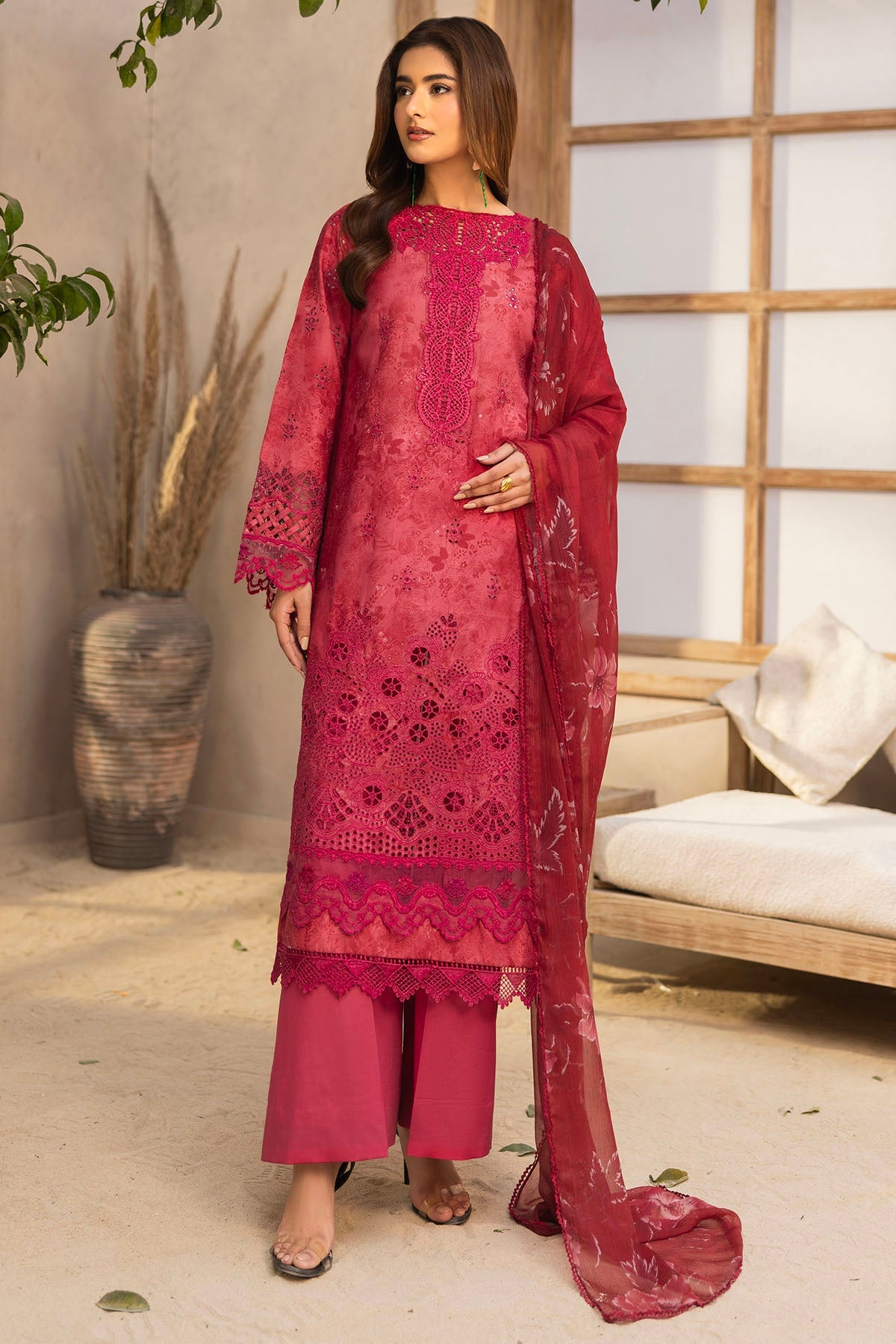 5731-SAFFRON EMBROIDERED LAWN STITCHED