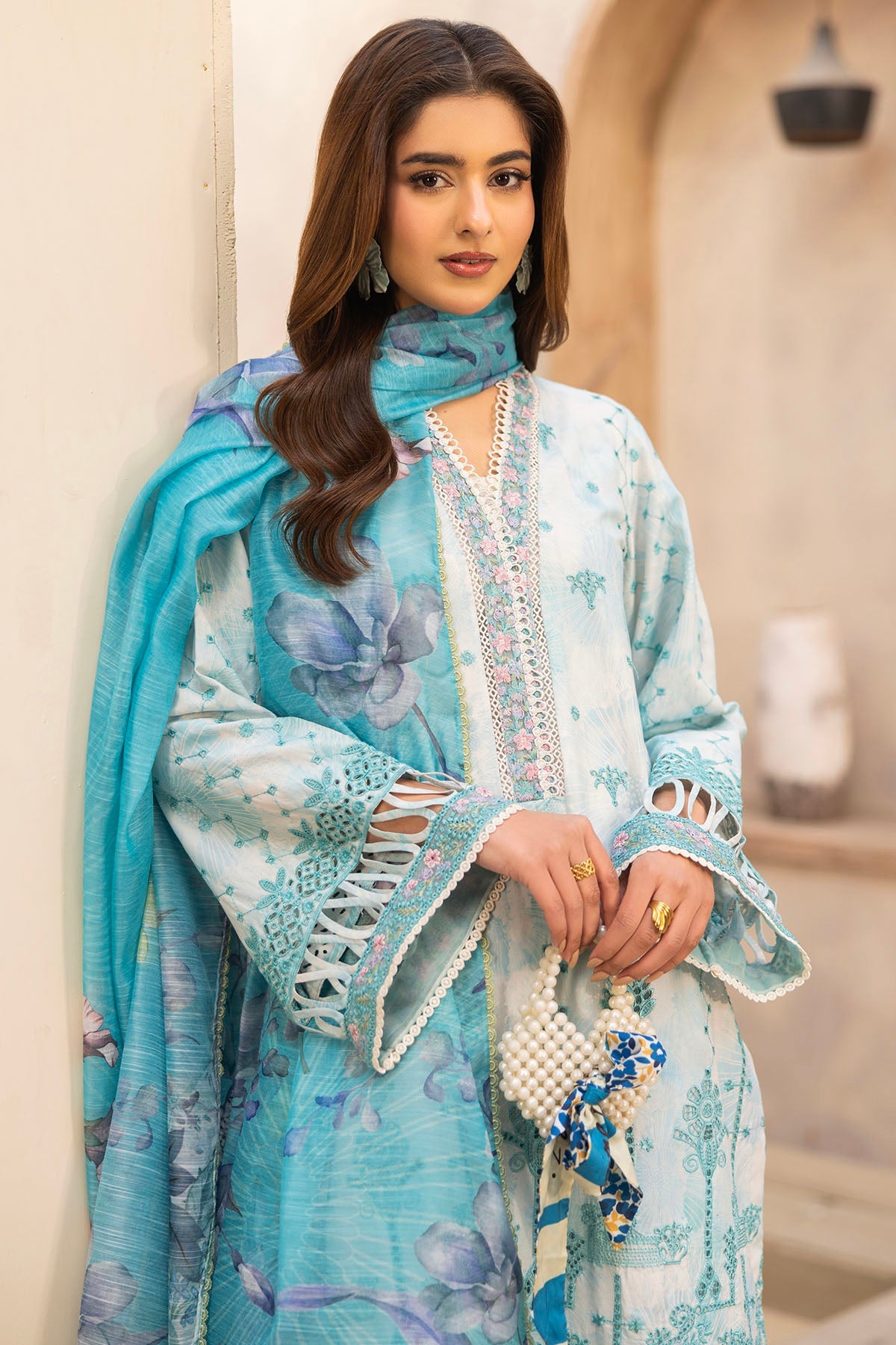 5733-SKY FALL EMBROIDERED LAWN STITCHED