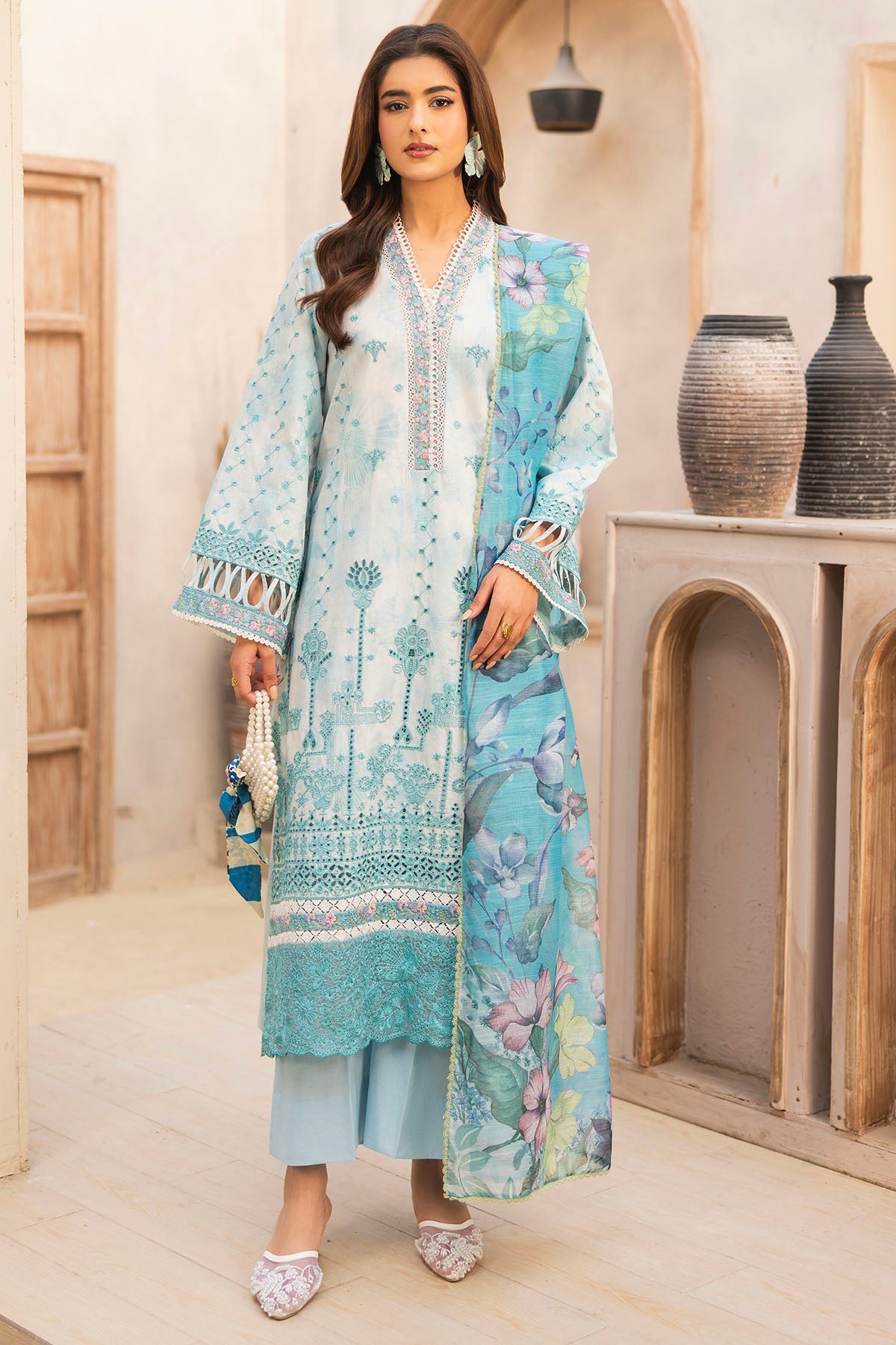 5733-SKY FALL EMBROIDERED LAWN STITCHED