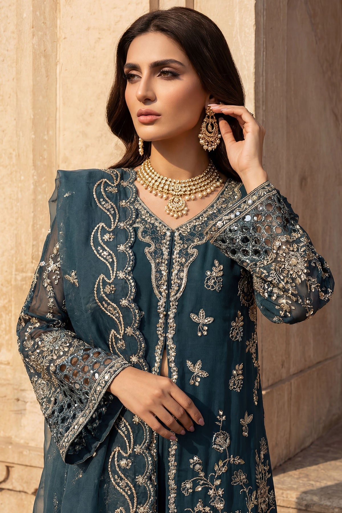 5742-REHA EMBROIDERED CRINKLE CHIFFON UNSTITCHED