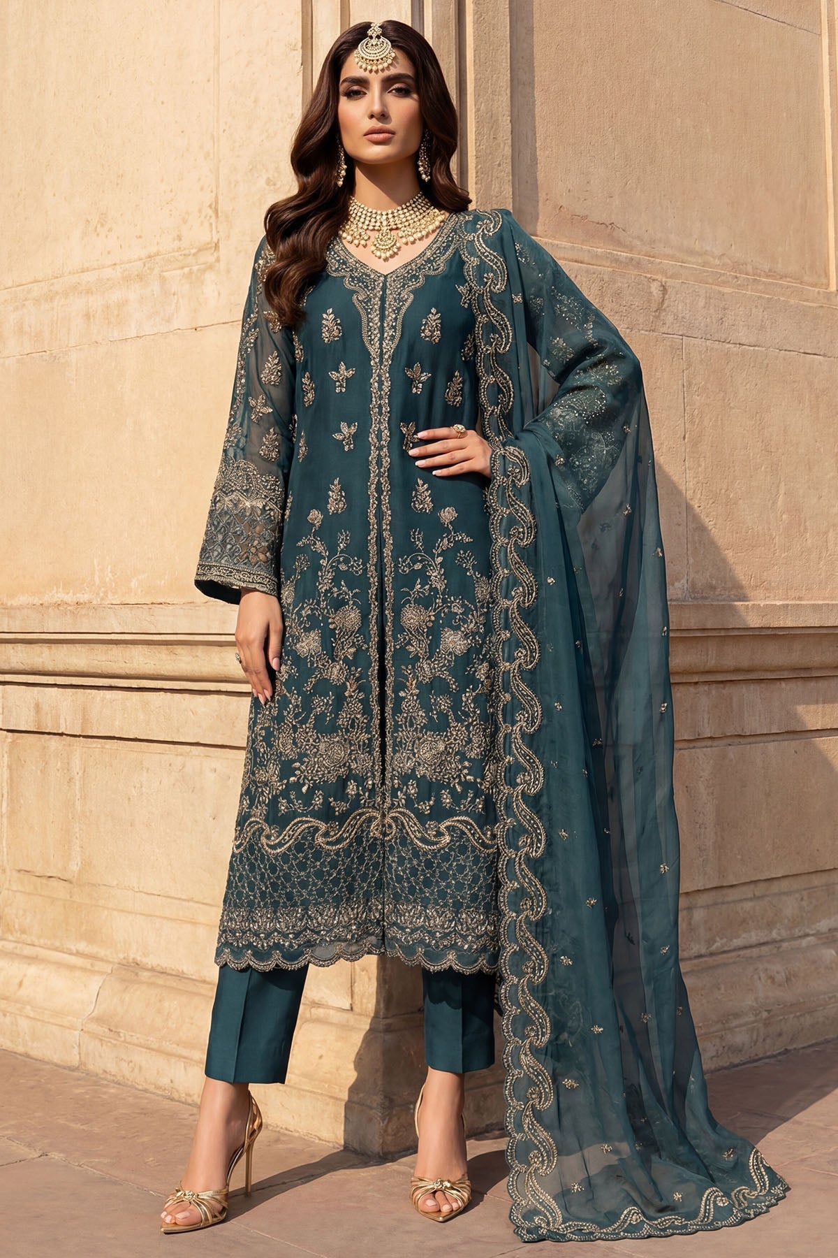 5742-REHA EMBROIDERED CRINKLE CHIFFON UNSTITCHED