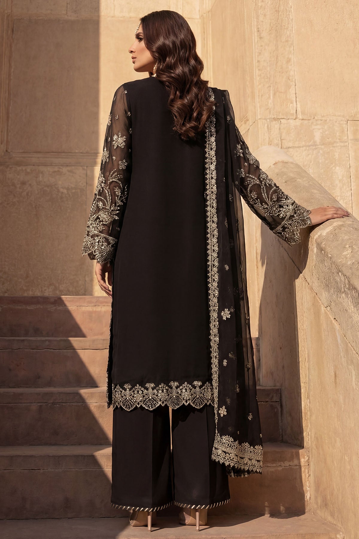 5745-TALIA EMBROIDERED CRINKLE CHIFFON STITCHED