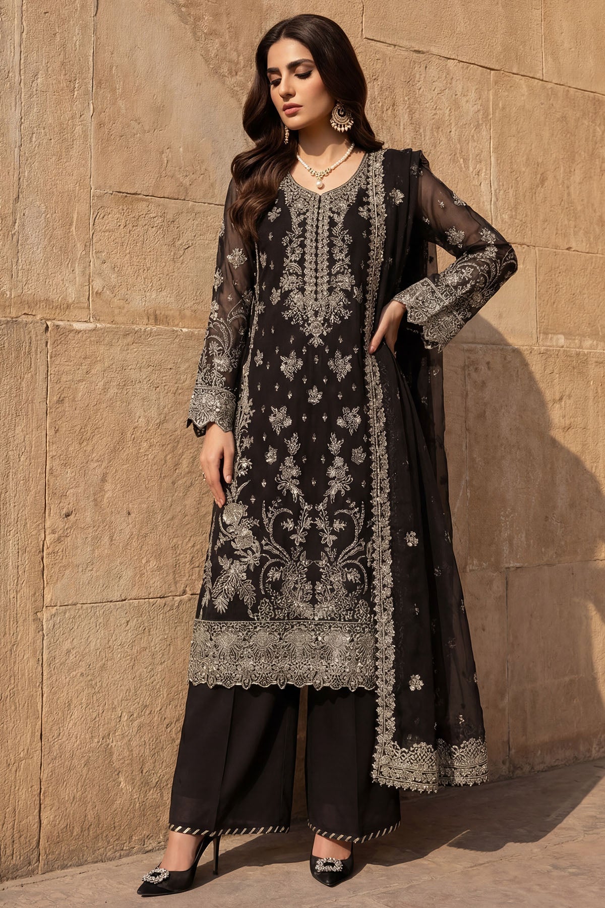 5745-TALIA EMBROIDERED CRINKLE CHIFFON UNSTITCHED