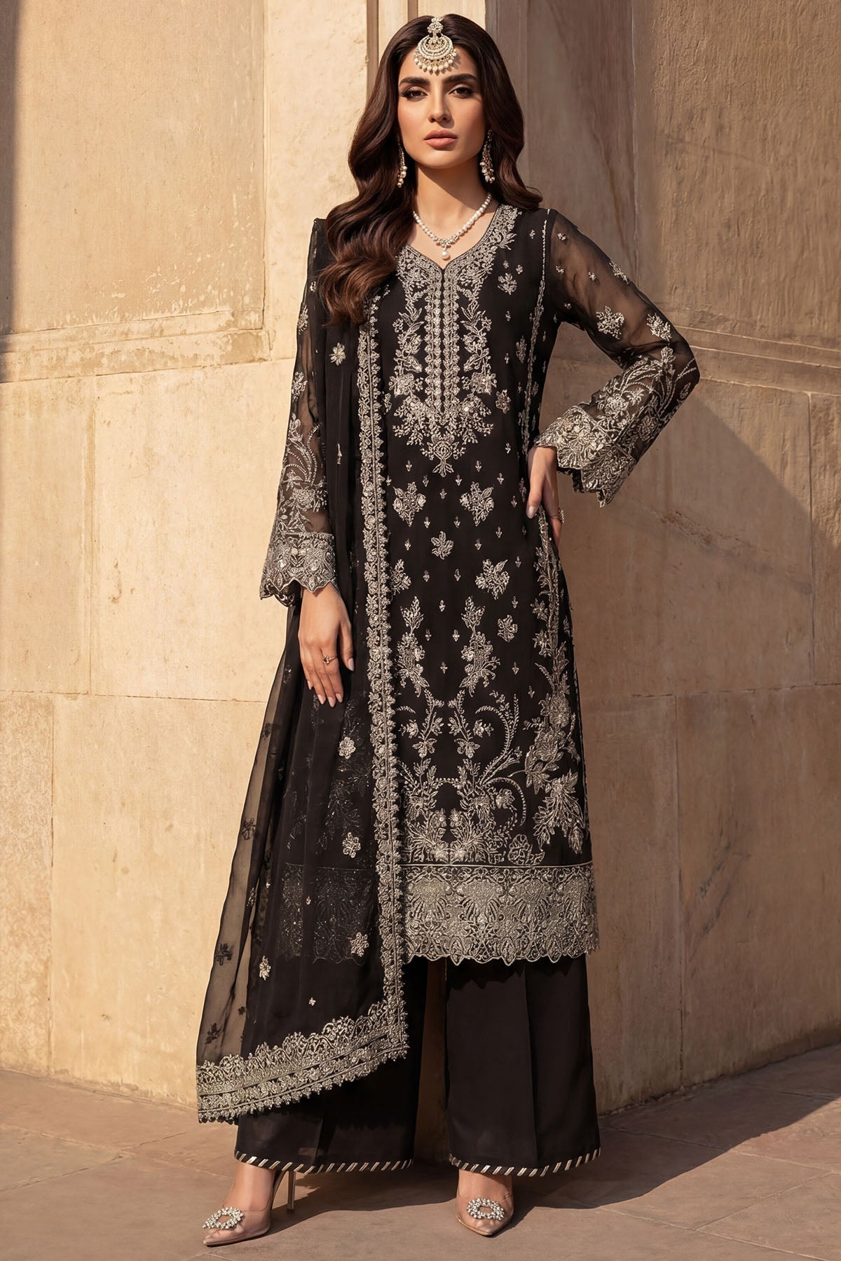 5745-TALIA EMBROIDERED CRINKLE CHIFFON STITCHED