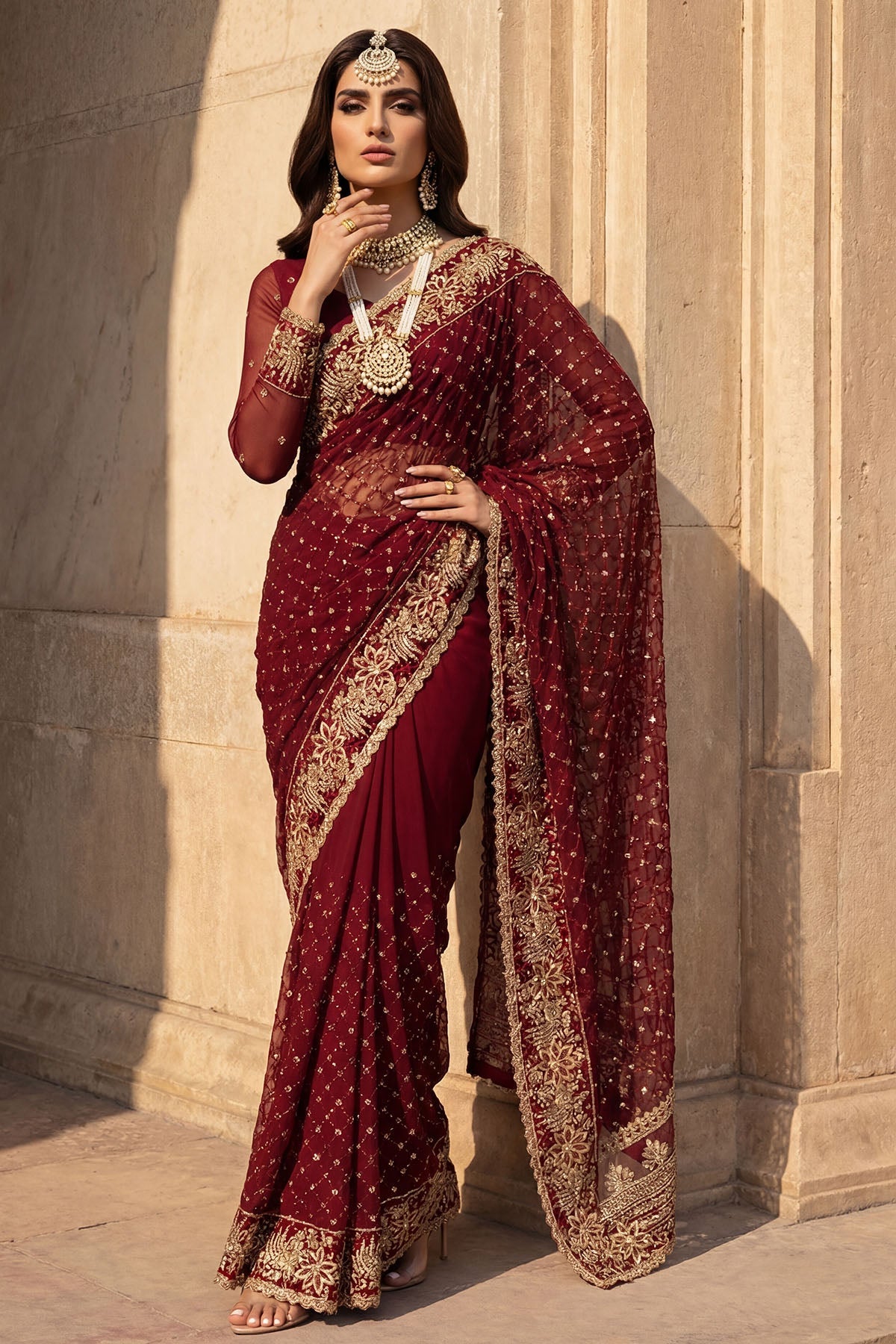 5746-ZURI EMBROIDERED CRINKLE CHIFFON STITCHED