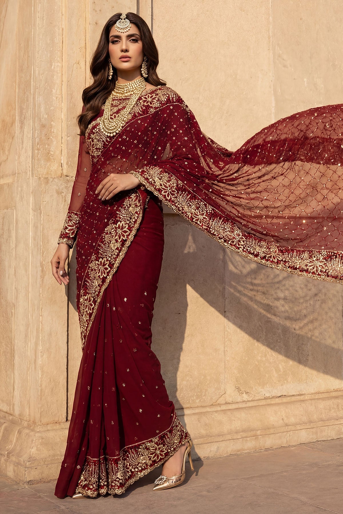 5746-ZURI EMBROIDERED CRINKLE CHIFFON STITCHED