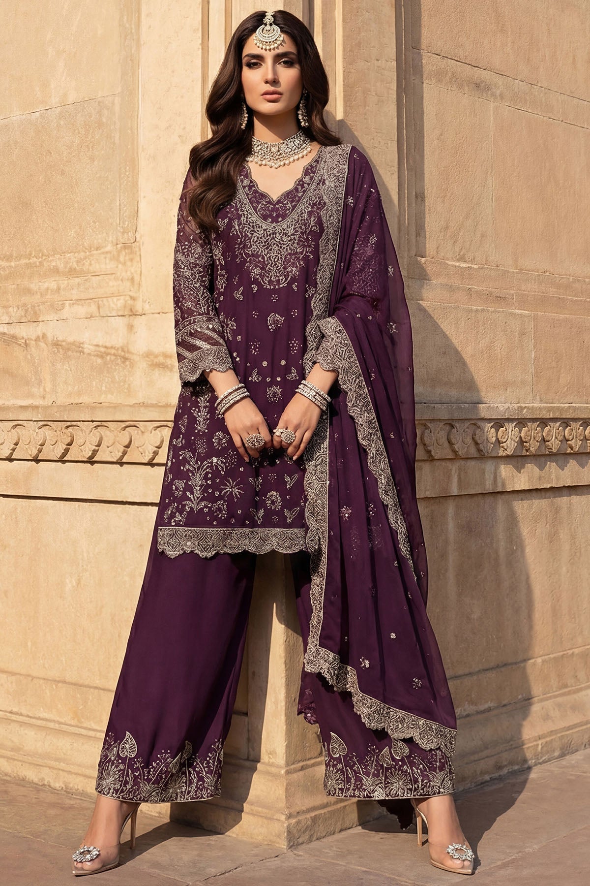 5747-AYLA EMBROIDERED CRINKLE CHIFFON STITCHED