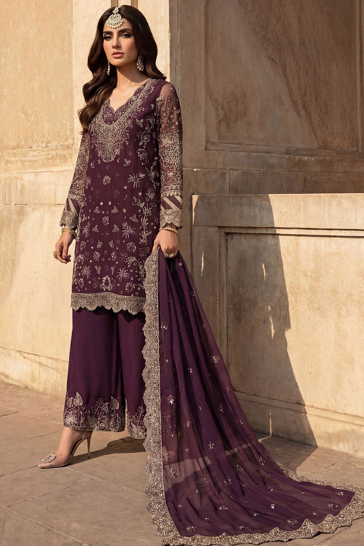 5747-AYLA EMBROIDERED CRINKLE CHIFFON STITCHED