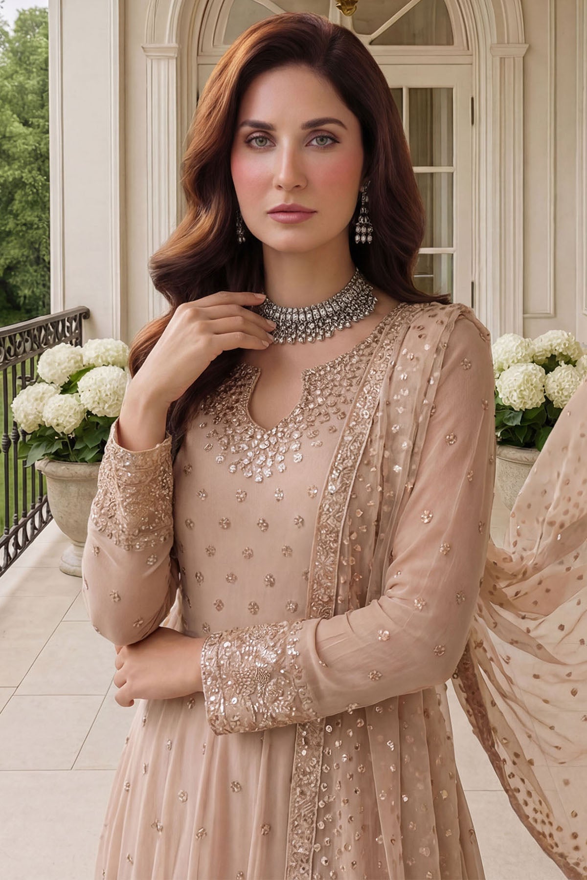 5754-EMILY EMBROIDERED CRINKLE CHIFFON STITCHED