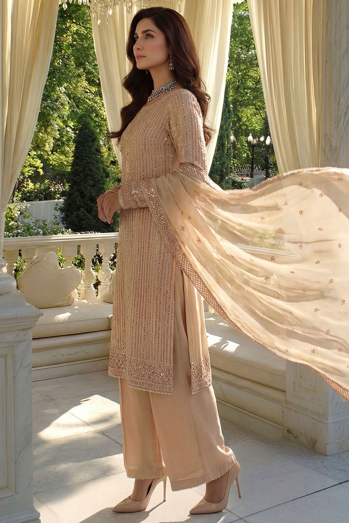5755-ELLA EMBROIDERED CRINKLE CHIFFON STITCHED
