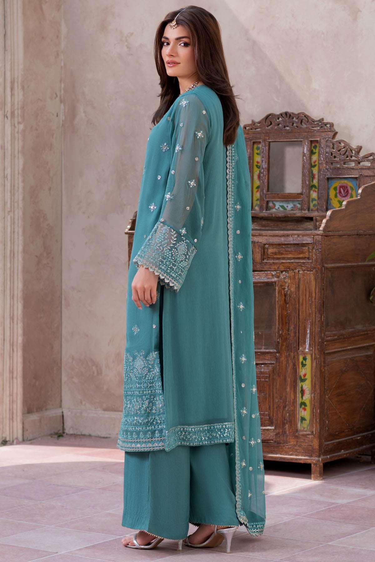 5757-HANNAH EMBROIDERED CRINKLE CHIFFON STITCHED