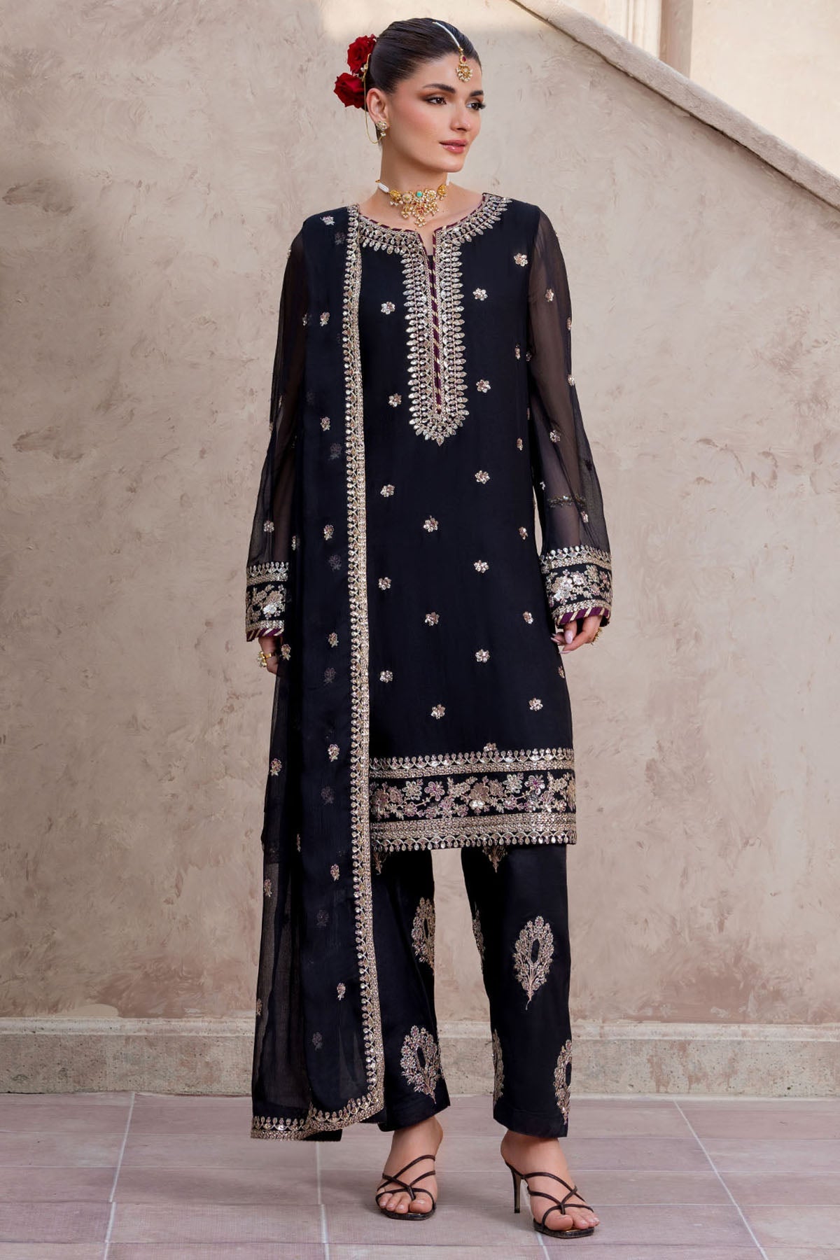 5759-AILAINA EMBROIDERED CRINKLE CHIFFON STITCHED