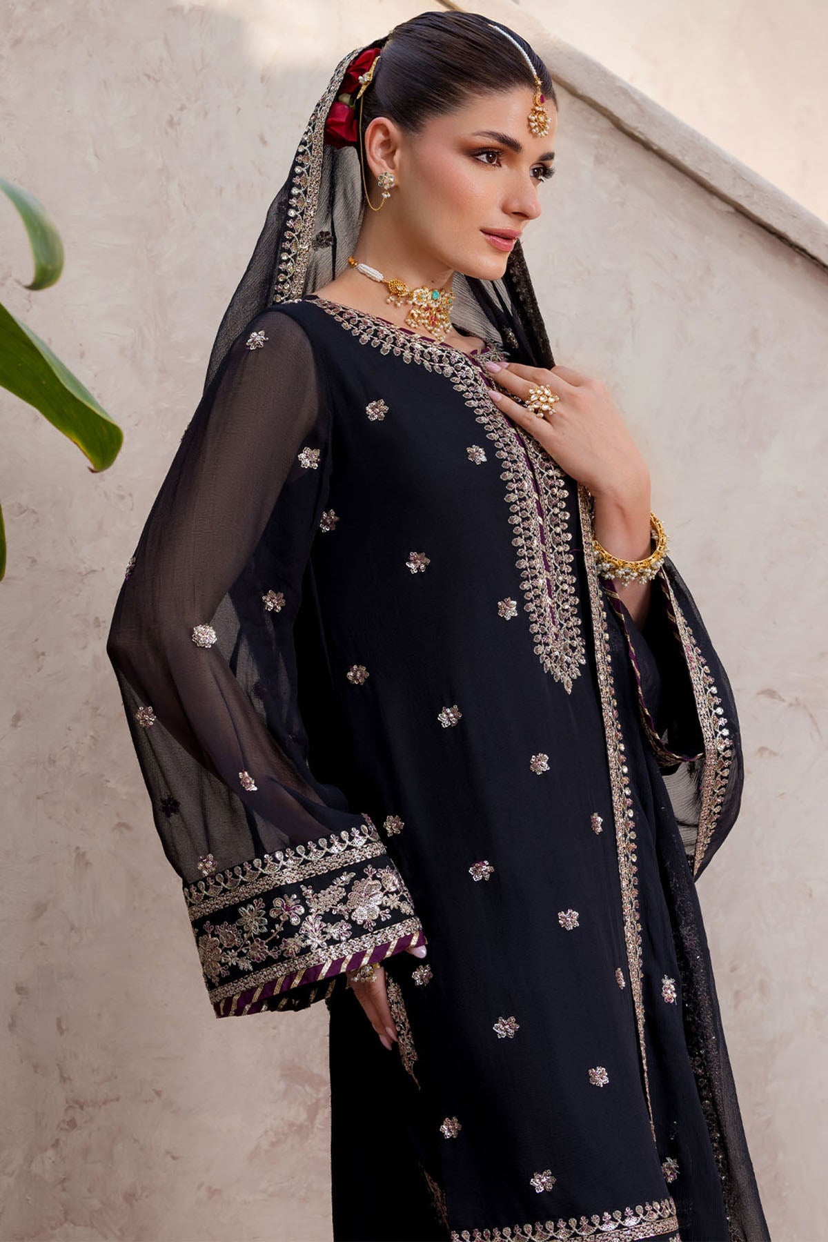 5759-AILAINA EMBROIDERED CRINKLE CHIFFON STITCHED