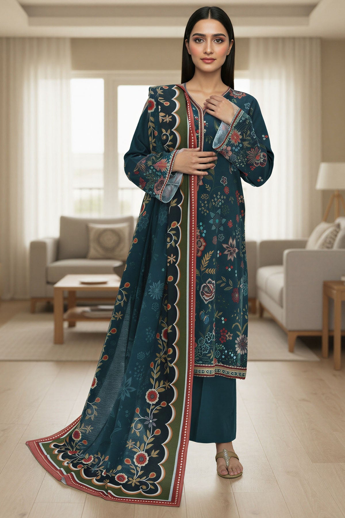 5767-ZIANA DIGITAL PRINTED KHADDAR STITCHED