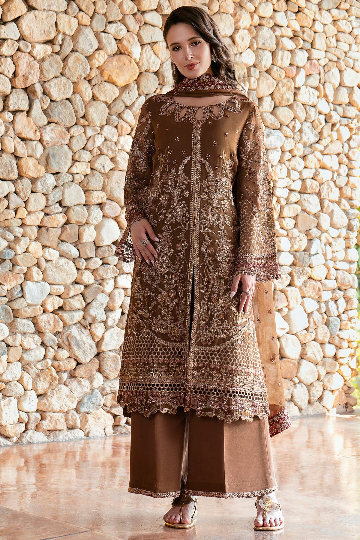 5804-FIROE EMBROIDERED CRINKLE CHIFFON STITCHED
