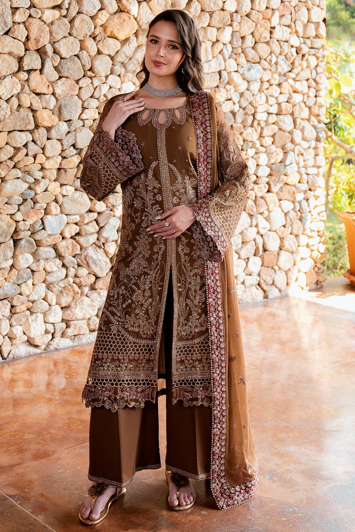 5804-FIROE EMBROIDERED CRINKLE CHIFFON STITCHED