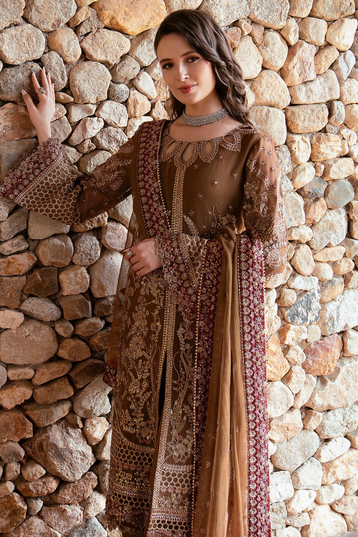 5804-FIROE EMBROIDERED CRINKLE CHIFFON STITCHED