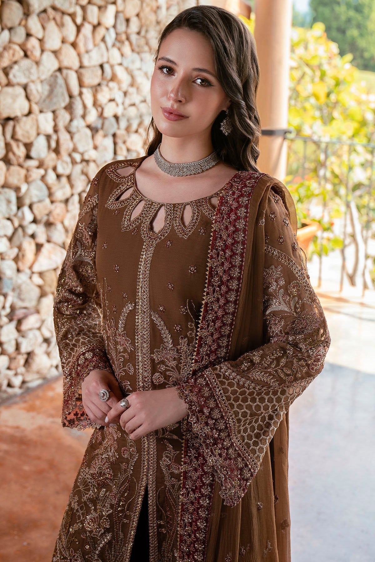 5804-FIROE EMBROIDERED CRINKLE CHIFFON STITCHED
