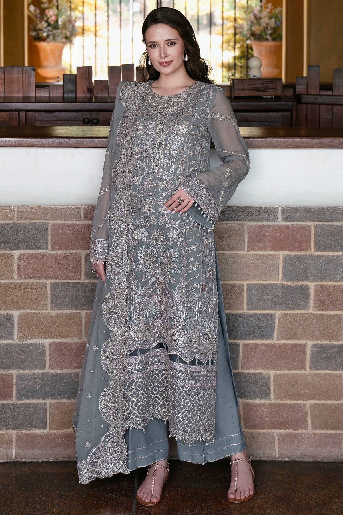 5808-LAVANDA EMBROIDERED CRINKLE CHIFFON STITCHED