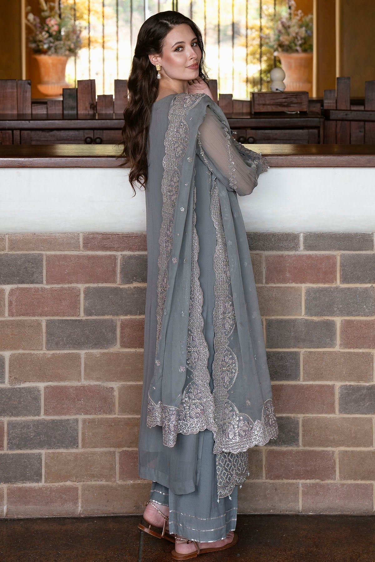 5808-LAVANDA EMBROIDERED CRINKLE CHIFFON STITCHED