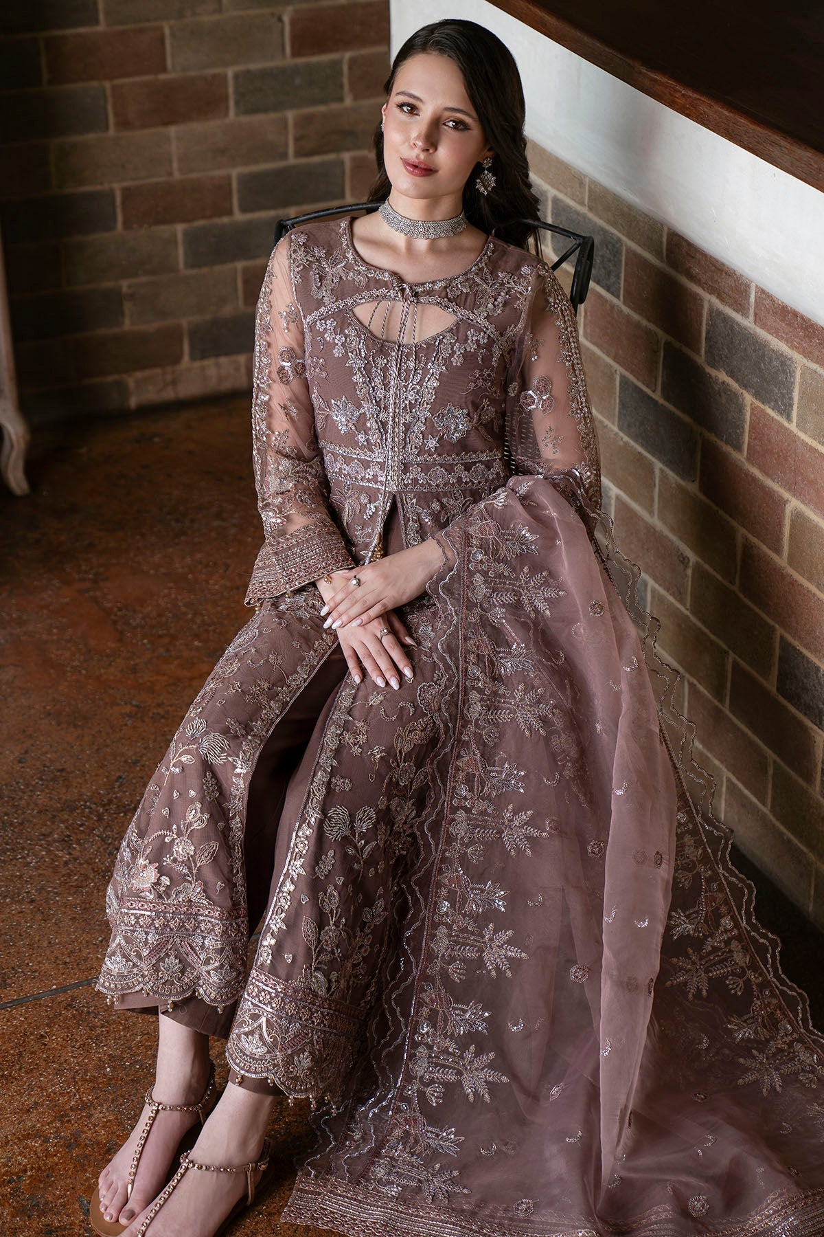 5809-MARGHERITA EMBROIDERED SILK NET STITCHED
