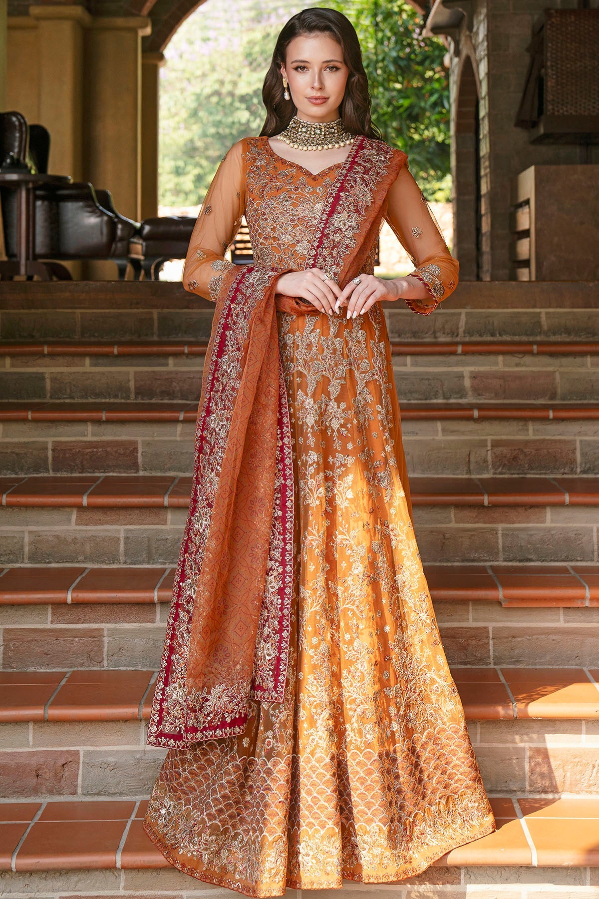 5811-GIRASOLE EMBROIDERED SILK NET STITCHED