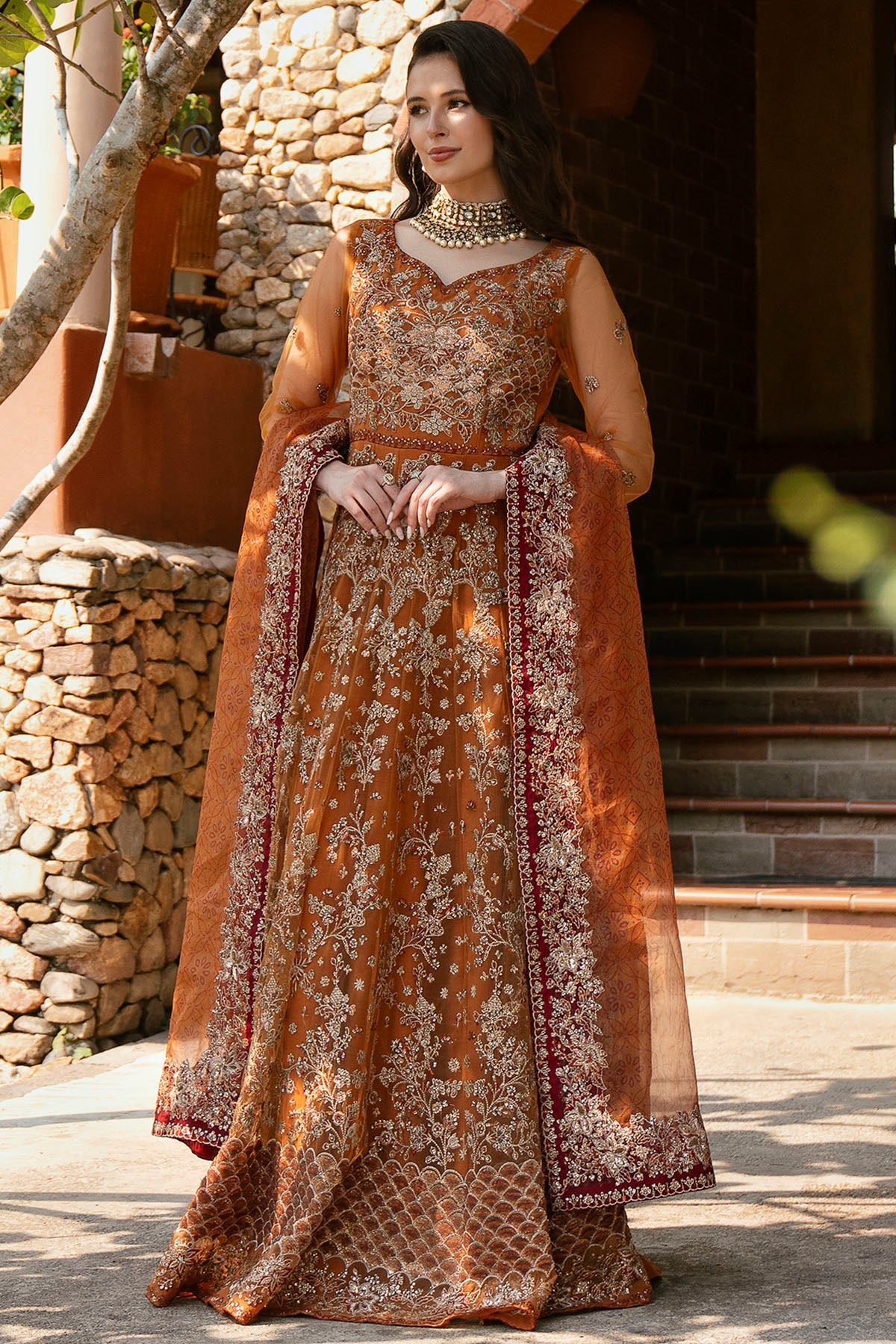5811-GIRASOLE EMBROIDERED SILK NET STITCHED