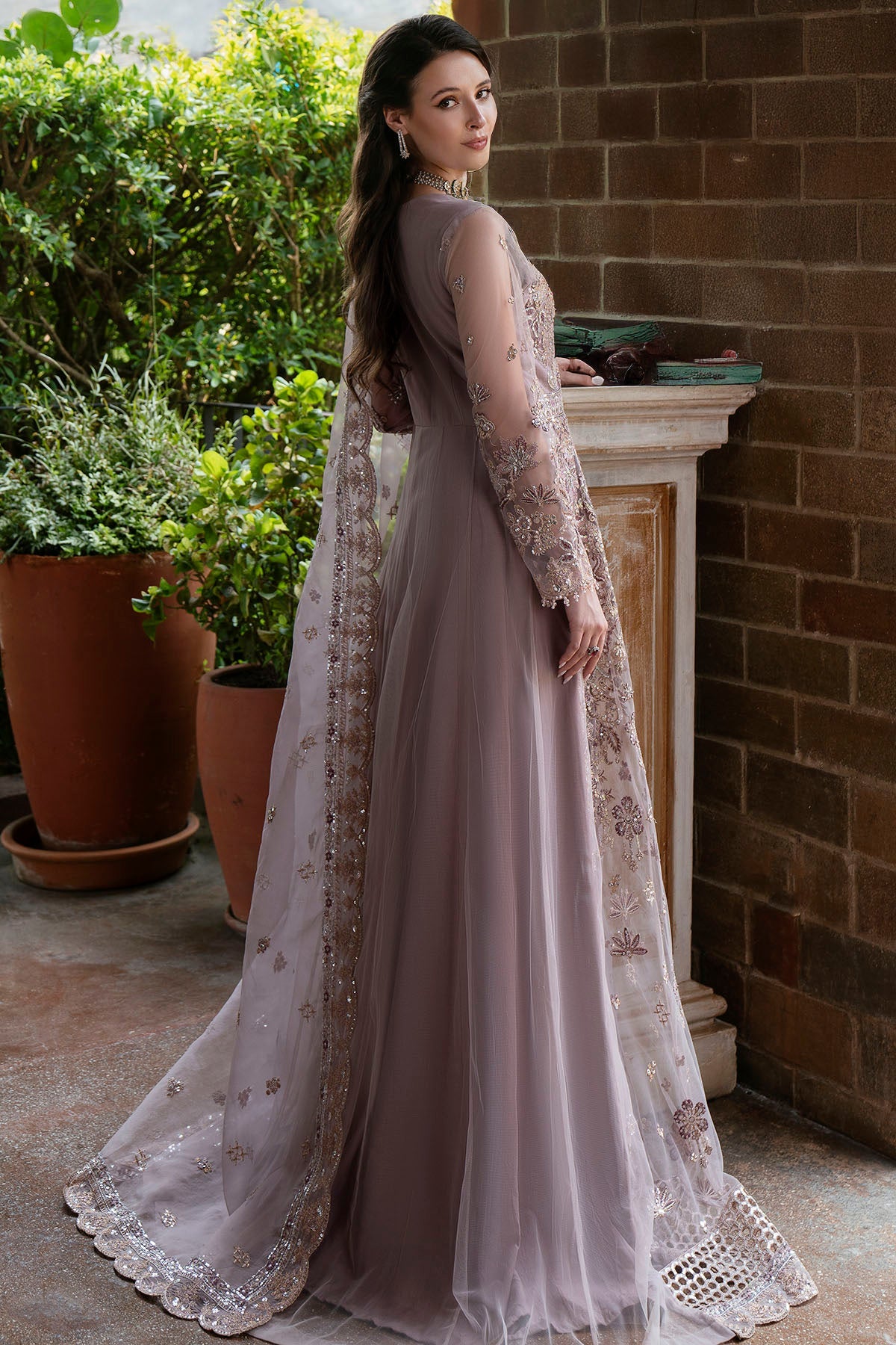 5812-ORCHID EMBROIDERED SILK NET STITCHED