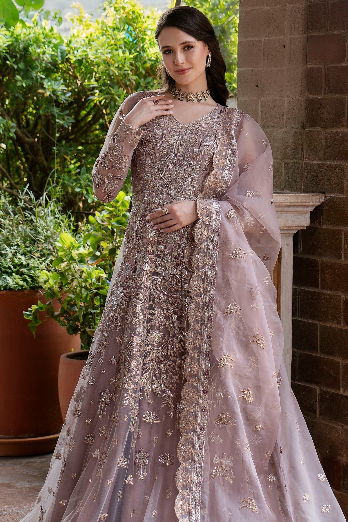 5812-ORCHID EMBROIDERED SILK NET STITCHED