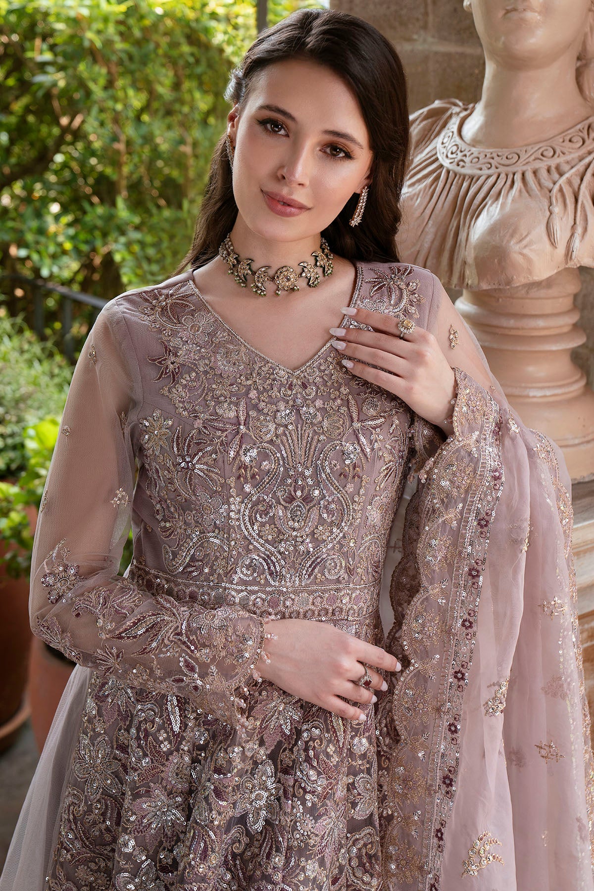 5812-ORCHID EMBROIDERED SILK NET STITCHED