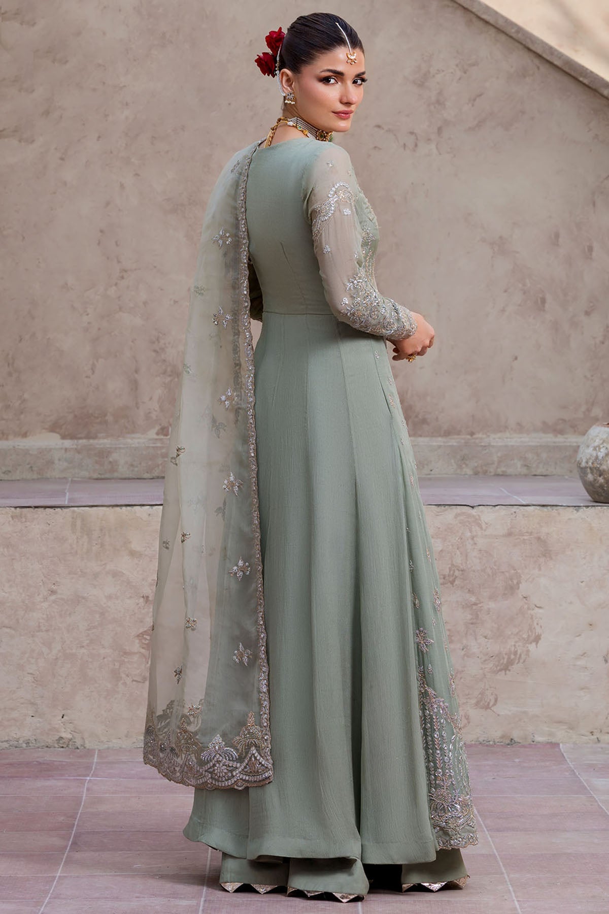 5824-HAZEL EMBROIDERED CRINKLE CHIFFON STITCHED